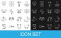 Set line Sheep, Rabbit, Zoo park, Giraffe head, Snake, Elephant, Jellyfish and Rat icon. Vector