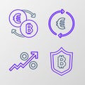 Set line Shield with bitcoin, Percent up arrow, Coin money euro symbol and Cryptocurrency exchange icon. Vector Royalty Free Stock Photo