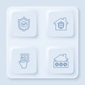 Set line Shield with check mark, House under protection, Password and password. White square button. Vector