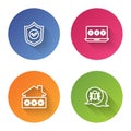 Set line Shield with check mark, Laptop password, House and System bug. Color circle button. Vector