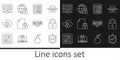Set line Shield with check mark, Lock, Server, Data, Web Hosting, Document and lock, Cloud computing, Password Royalty Free Stock Photo