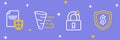 Set line Shield with dollar, Broken or cracked lock, Tornado and Contract shield icon. Vector Royalty Free Stock Photo