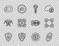 Set line Shield Ethereum ETH, Chain link, Cryptocurrency key, security with lock, coin Dash, CPU mining farm, Bitcoin