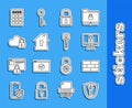 Set line Shield with key, Bricks, Lock on computer monitor screen, House under protection, Cloud computing lock Royalty Free Stock Photo