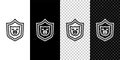 Set line Shield with pig icon isolated on black and white, transparent background. Animal symbol. Vector Royalty Free Stock Photo