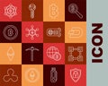 Set line Shield security with lock, Blockchain technology, Cryptocurrency coin Dash, Bitcoin, Ethereum ETH, and Mining
