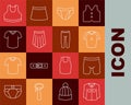 Set line Shirt, Cycling shorts, T-shirt, Men underpants, Skirt, Undershirt and Leggings icon. Vector