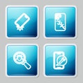 Set line Shockproof phone, Mobile with broken screen, System bug and service icon. Vector