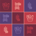 Set line Shopping bag and food, Gluten free grain and No GMO icon. Vector Royalty Free Stock Photo