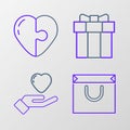 Set line Shopping bag, Heart hand, Gift box and icon. Vector Royalty Free Stock Photo