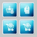 Set line Shopping basket and dollar, POS terminal with credit card, Remove shopping cart and Add to icon. Vector Royalty Free Stock Photo