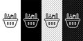 Set line Shopping basket and food icon isolated on black and white background. Food store, supermarket. Vector Royalty Free Stock Photo