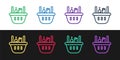 Set line Shopping basket and food icon isolated on black and white background. Food store, supermarket. Vector Royalty Free Stock Photo