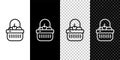 Set line Shopping basket and food icon isolated on black and white, transparent background. Food store, supermarket Royalty Free Stock Photo