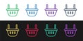 Set line Shopping basket icon isolated on black and white background. Food store, supermarket. Vector Royalty Free Stock Photo