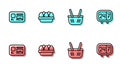 Set line Shopping basket, Identification badge, Chicken egg box and Clock 24 hours icon. Vector Royalty Free Stock Photo