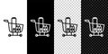Set line Shopping cart and food icon isolated on black and white background. Food store, supermarket. Vector Royalty Free Stock Photo