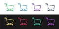 Set line Shopping cart icon isolated on black and white background. Food store, supermarket. Vector Illustration Royalty Free Stock Photo