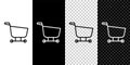 Set line Shopping cart icon isolated on black and white background. Food store, supermarket. Vector Illustration Royalty Free Stock Photo