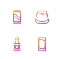 Set line Shot glass, Whiskey bottle, Beer can and Glass of whiskey. Gradient color icons. Vector Royalty Free Stock Photo