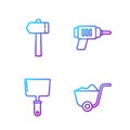 Set line Shovel, Putty knife, Hammer and Electric drill machine. Gradient color icons. Vector Royalty Free Stock Photo