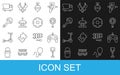 Set line Shovel toy, Gamepad, Rattle baby, Whirligig, Robot, Toy truck and Soccer football ball icon. Vector