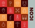 Set line Shovel, Wild west covered wagon, Camping lantern, Cowboy, Money bag, bandana, Hexagram sheriff and Crossed