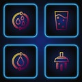 Set line Shower, Recycle clean aqua, and Glass with water. Gradient color icons. Vector