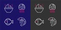 Set line Shrimp, Fish, Jellyfish and Shark fin soup icon. Vector Royalty Free Stock Photo