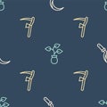 Set line Sickle, Scythe and Plant on seamless pattern. Vector Royalty Free Stock Photo