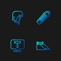 Set line Skate park, Skateboard T tool, helmet and deck. Gradient color icons. Vector Royalty Free Stock Photo