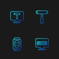 Set line Skateboard, Knee pads, T tool and . Gradient color icons. Vector Royalty Free Stock Photo