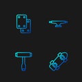 Set line Skateboard, T tool, Knee pads and wheel. Gradient color icons. Vector Royalty Free Stock Photo