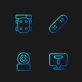 Set line Skateboard T tool, wheel, Knee pads and . Gradient color icons. Vector Royalty Free Stock Photo