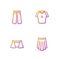 Set line Skirt, Men underpants, Pants and T-shirt. Gradient color icons. Vector