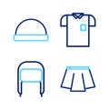 Set line Skirt, Winter hat with ear flaps, Polo shirt and Beanie icon. Vector