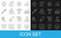 Set line Skull, Wizard warlock, Ticket, Magic ball, Vampire, staff, Fire flame and Medieval goblet icon. Vector Royalty Free Stock Photo