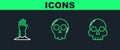 Set line Skull, Zombie hand and icon. Vector