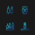 Set line Slavic pagan idol, Saint Basil's Cathedral, Christmas tree and Joseph Stalin. Gradient color icons. Vector