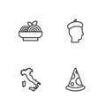 Set line Slice of pizza, Map Italy, Pasta spaghetti and French man icon. Vector