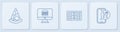 Set line Slice of pizza, Restaurant cafe menu, Online ordering and delivery and . White square button. Vector