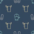 Set line Slipper, Towel on a hanger and Kettle with handle on seamless pattern. Vector Royalty Free Stock Photo