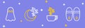 Set line Slippers, Chamomile tea, Moon and stars and Ghost icon. Vector