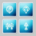 Set line Slippery road traffic, Roundabout sign, Road and Triangle warning blank icon. Vector Royalty Free Stock Photo