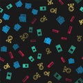 Set line Slot machine, Create account screen, Computer network and Video game console on seamless pattern. Vector