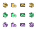 Set line Slot machine with jackpot, Casino chips, dollar and icon. Vector Royalty Free Stock Photo