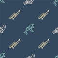 Set line Small gun revolver, Bayonet on rifle and MP9I submachine on seamless pattern. Vector Royalty Free Stock Photo