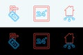Set line Smart home, Digital door lock and Thermostat icon. Vector