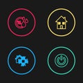 Set line Smart home, Power button, House and Humidity icon. Vector