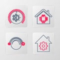 Set line Smart home settings, Thermostat, and icon. Vector